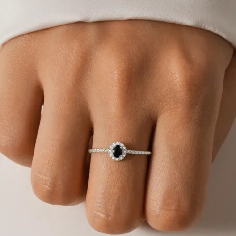 18k White Gold Plated Adjustable Ring With Synthetic Black and White Diamonds!